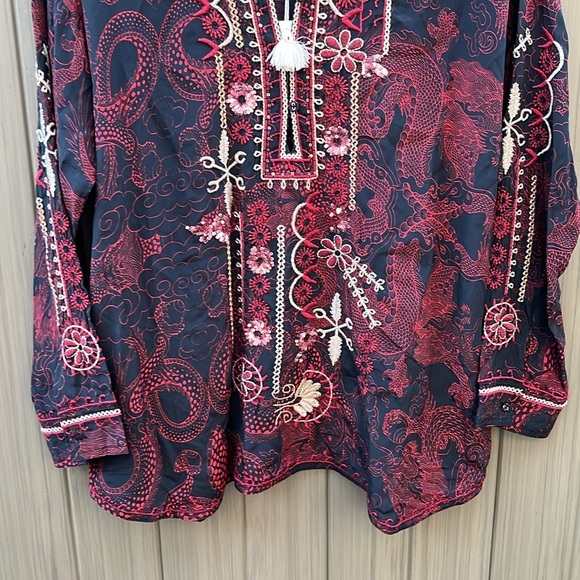 Johnny Was Belina Tunic Large Black Red Silk Embroidered Sequin Blouse Dragon - Picture 6 of 16